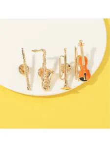 1pc Personalized Music Series Brooch Set: Creative Cute Retro Guitar and Saxophone Instrument Note-Shaped Metal Badges