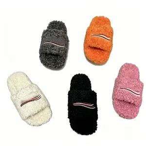 Unisex Trendy Fluffy Embroidered Slippers, Soft Plush Warm Comfort Slides, Anti-Slip Durable Fashion Footwear for All-Season Indoor & Outdoor Leisure Use