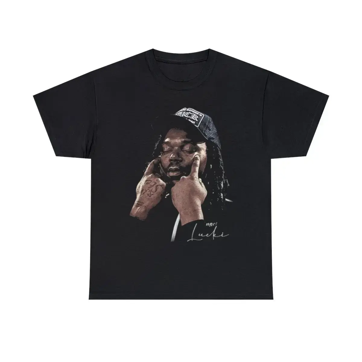 Men's LUCKI FACE Graphic Bootleg T-Shirt, Short-Sleeve Basic Cotton Aesthetic Casual Round Neck Top