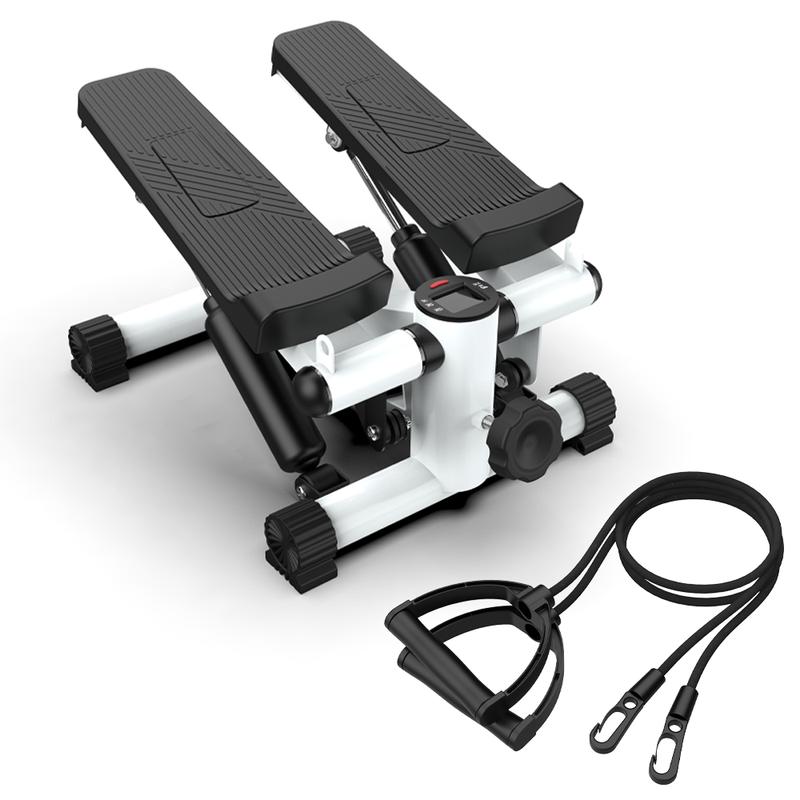 Mini Stepper for Fitness, Stair Stepper with Resistance Band, Mini Stepper with 300 lbs Weight Capacity, Hydraulic Fitness Stepper with LCD Display (Black+White)