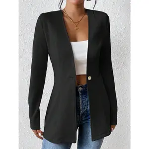 Women's Casual Textured Unlined Collarless Lightweight Long Sleeve Blazer Fabric Fit