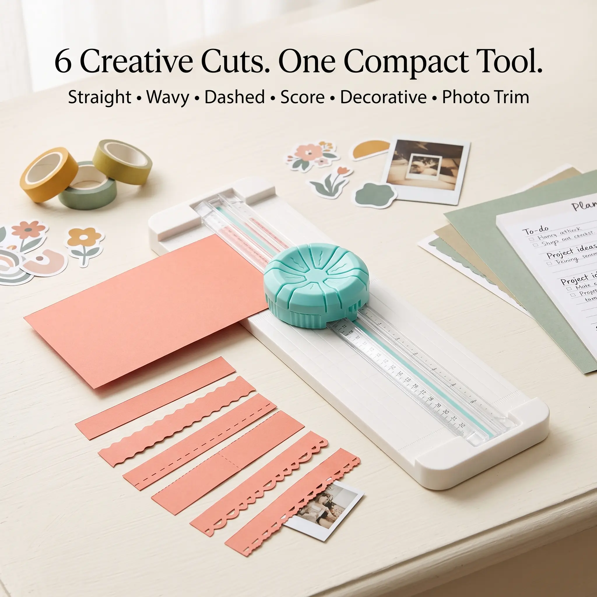 6-in-1 Precision Paper Trimmer, Multi-Function Paper Cutout Scrapbooking Tool with Straight, Wavy, Dashed, Crease, Decorative Cuts for Scrapbooking, DIY Crafts, Paper Cutout Scrapbooking Tools