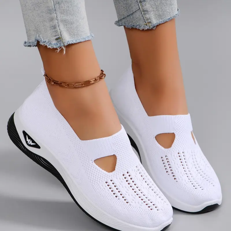 Women's Fashionable Hollow Out Design Slip on Sneakers, Casual Comfortable Breathable Lightweight Mesh Shoes, All-match Commuter Shoes for Work & Daily Wear, Shoes for Summer 2025, Lightweight Slip ons