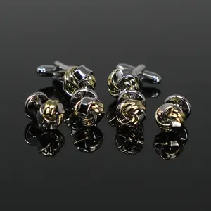 MENDEPOT Silver And Gold Two Tone Formal Wear Dress Shirt Cufflinks And Studs Set For Groom Groomsmen Perfect For Special Occasions