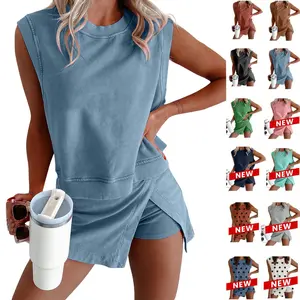 Mundoven Women's Y2K 2026 casual summer short home two-piece set of pure cotton short sleeved T-shirt shorts sportswear set