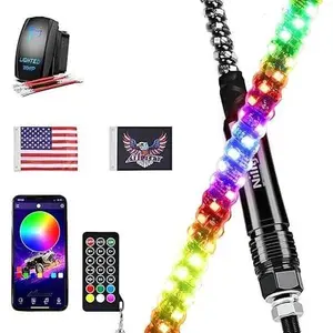 Nilight RGB Whip Light 1PC 5FT Lighted Antenna Whips with Remote & App Control DIY Chasing Patterns Brake Reverse Lights for ATV UTV Polaris RZR Can-am Dune Buggy Pickup Trucks Jeep