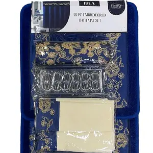 18 Piece Embroidered Bath Mat Set with Elegant Design for Bathroom Use Versatile and Compact Packaging