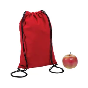 9 1/2" x 14 1/2" Red Polyester Drawstring Bags - 12 Pc.