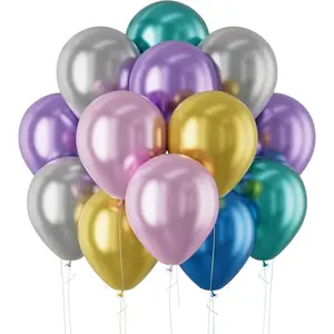 Assorted Metallic Latex Balloons Kit - 110 count Party Balloons, 12'' Helium Balloon Set with Ribbon,  for DIY, Birthday,  Shower, Wedding, Anniversary & Holiday Decoration