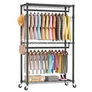 PINGO HOME Portable Double Rod Garment Rack，adjustable Mobile Hanger, Rolling Clothes Hanger Storage Hanger for Bedroom, Living Room & Boutiques