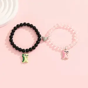 2pcs/set Luminous Heart-cute Dinosaur Couple Bracelet Ladies Fashion Beaded Bracelet Zodiac Sign Natural Stone Bracelets