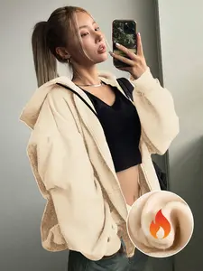 Women's Casual Zipper Hoodie Jacket, Long Sleeve Loose Fit, Drawstring Pocket Design, Fall & Winter Fashion, Lightweight Plain Sweatshirt Coat, Basic