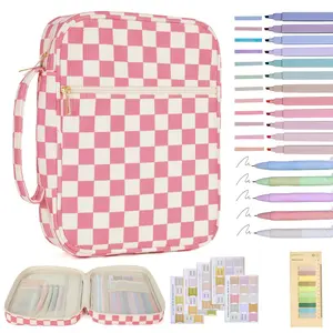 Bible Cover Case for Women Corduroy Bible Case for Girls Checkered Large Bible Cover with Handle Bible Study Supplies Accessories Christian Gifts for Women Desk Organizer Work Organizer Pencil Holder (Pink, Medium)