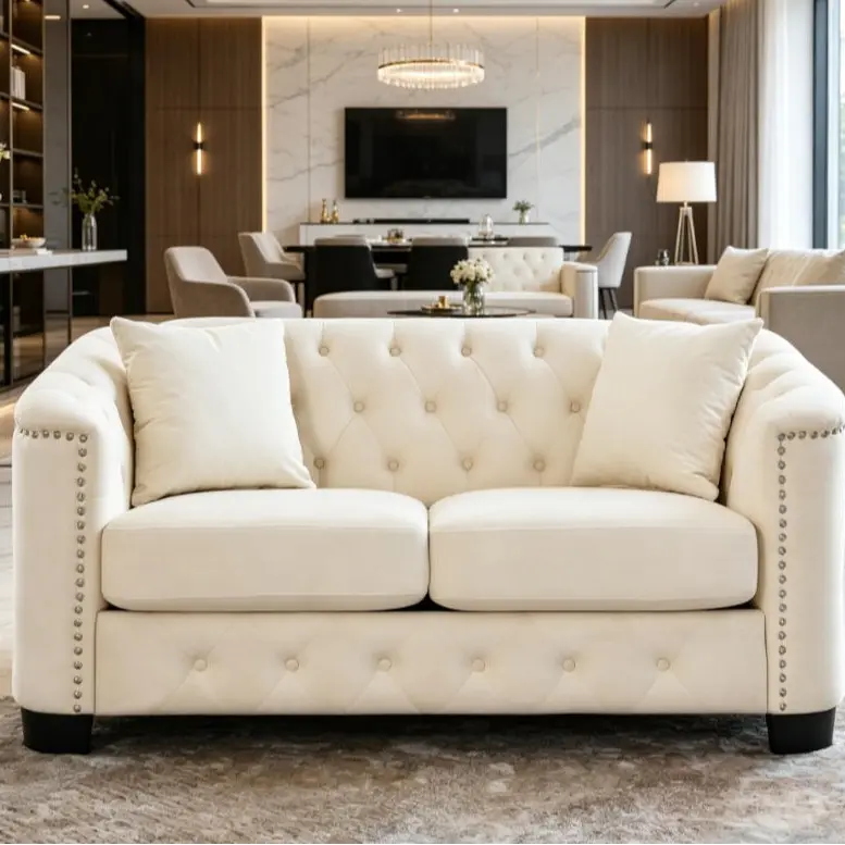 Beige + Plastic + Velvet + Wood + Foam + 2 Seat