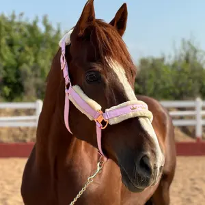 Luxurious Detachable Faux Fur Horse Halter with Glossy Buckle - Comfortable Acrylic Fiber Headgear for Horses