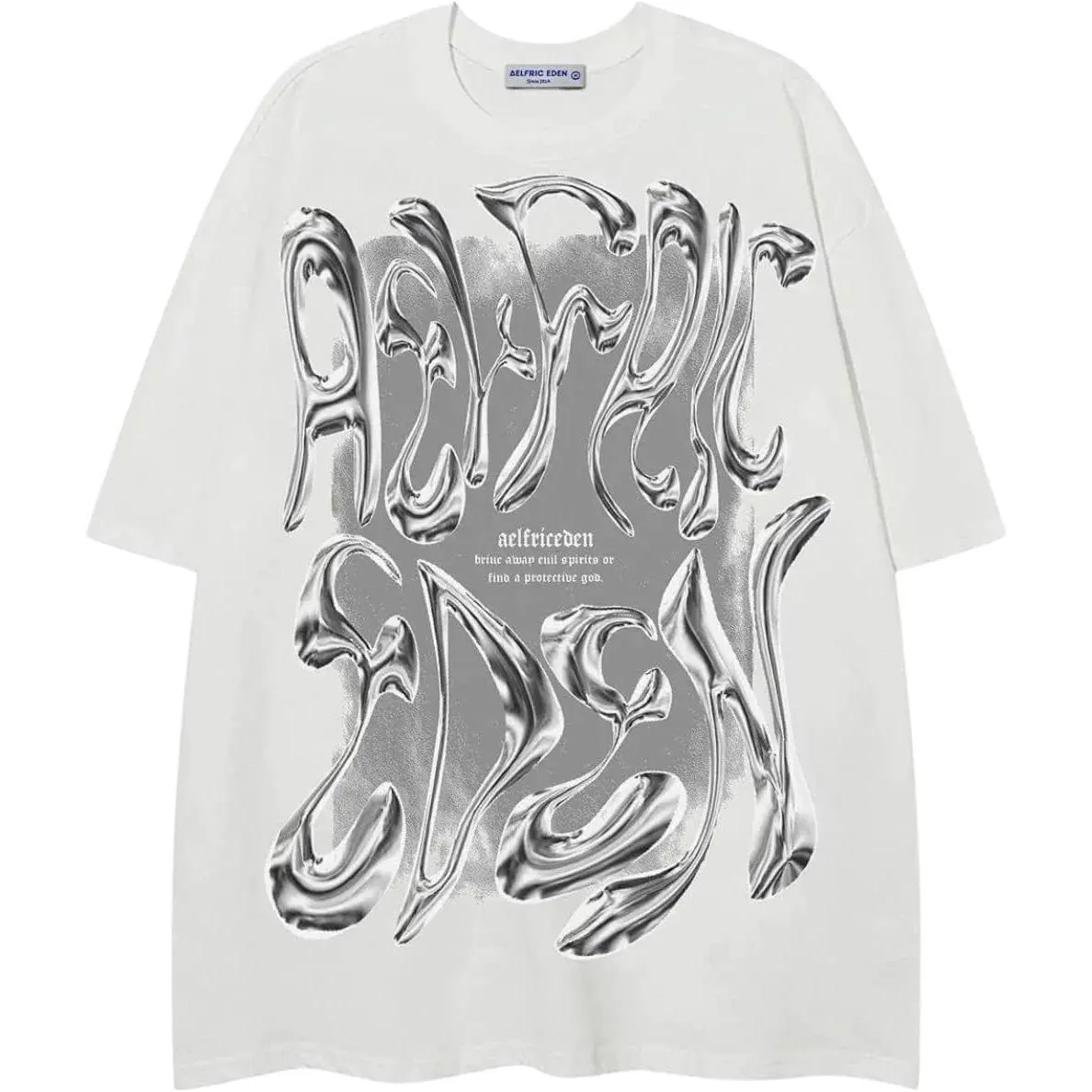 Aelfric Eden Metalic Graphic Tees Men Y2k Oversized T Shirts Women Vintage Tees Unisex Summer Tops