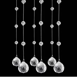 Crystal Beaded Strands Clear Glass Beads Curtain Hanging Wedding Props Decor Curtain Chandelier Door String Hanging Ceiling Decoration Accessories Christmas Tree Ornaments (1.3 Feet*5pcs)
