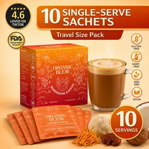 10 Single-Serve Sachets – ORGANIC BLESS Instant Mushroom Coffee with Coconut Milk & MCT Oil – Lion’s Mane, Reishi & Cordyceps – Adaptogenic Mushroom Coffee – Immune Support – TikTok Brew Coffee – Travel Pack