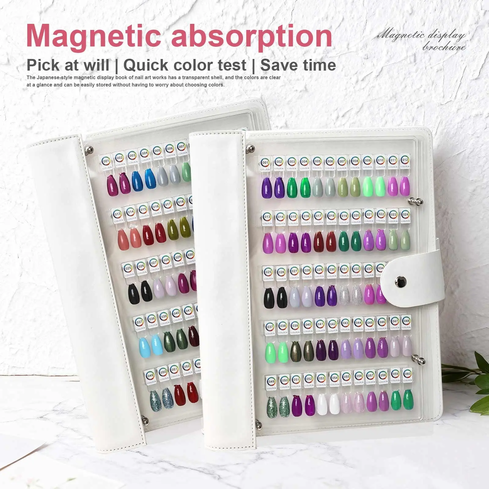 Best Seller Magnetic Nail Sample Book 60/120 Colors, Leather Nail Color Chart Display Book With Magnetic Samples For Salon, Professional Nail Practice Display Stand, Manicure