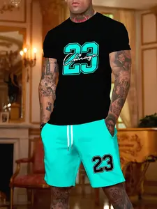 The ultimate outfit for stylish guys on the go: a 3D digital print T-shirt and drawstring shorts set. Easily create a casual, sporty look. Machine washable, standard fit, 100% knitted polyester