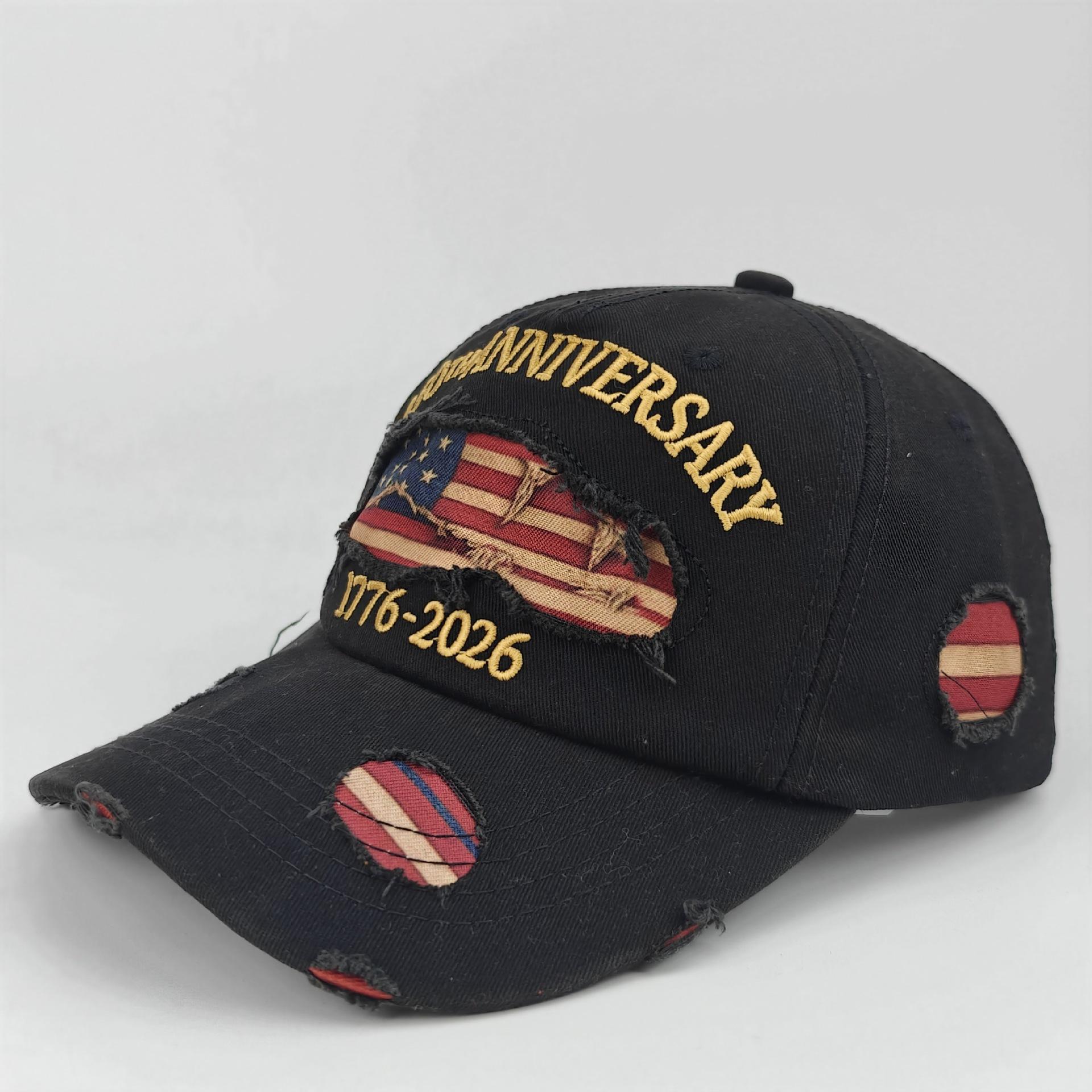 250th Anniversary Baseball Cap, USA 1776-2026, Patriotic Fashion Casual Style, Pairs well with ripped jeans and embroidered map of the United States.