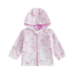 Canrulo Toddler Windbreaker Jacket Baby Girl Bow Print  Hooded Zip Up Sweatshirt Winter Jacket Zipper Long Sleeve Outwear Spring Clothes