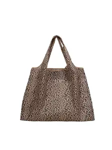 Leopard print foldable reusable shopping tote bag, large capacity lightweight waterproof grocery bag, eco-friendly shoulder bag for shopping, travel, beach and daily use