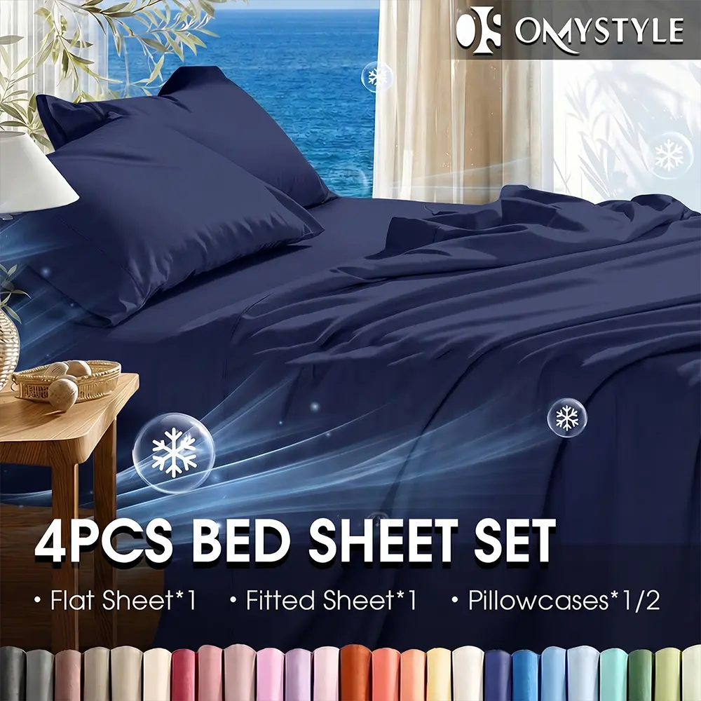 OS OMYSTYLE Classic Pillowcase & Sheets Set - Deep Pocket Cooling Sheets Set - T/F/Q/K - Ultra Soft, Breathable & Skin-Friendly, Kids Fitted Sheet, Flat Sheet and Pillowcases - Super Soft, Wrinkle Free - Perfect Gift For Cooling Sleep
