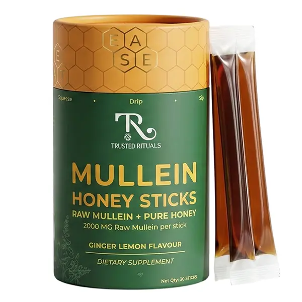 Trusted Rituals Mullein Honey Sticks | 2000mg Mullein per Stick | Lung Detox & Respiratory Health Support | Throat Soothing & Seasonal Comfort | 30 Sticks