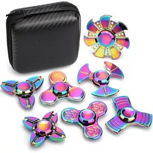 7 Pack Rainbow Fidget Spinners Pack Stress Relief Toys for Kids Adults, Finger Hand Spinner Metal Fidget Bulk Set Desk Toy for Anti-Anxiety Focus, Cool Small Gadget Novelty Gifts Party Favor