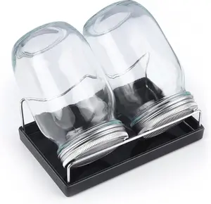 2 Wide Mouth Quart Sprouting Jar Kit with 316 Stainless Steel Screen Sprout Lids, Melamine Tray, Stand & Canning Brush - Seed Sprouter Set for Growing Broccoli, Alfalfa, Mung Bean (Black)