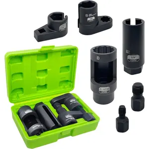 6 count O2 Sensor Socket Set, 1/2" & 3/8" Dr. 7/8"(22mm) Offset Socket, 1-1/16"(27mm) Thermal Sensor Socket, M12x1.25 & M18x1.5mm Thread Chaser, Ideal for  Sensor Removal and Thread Repair