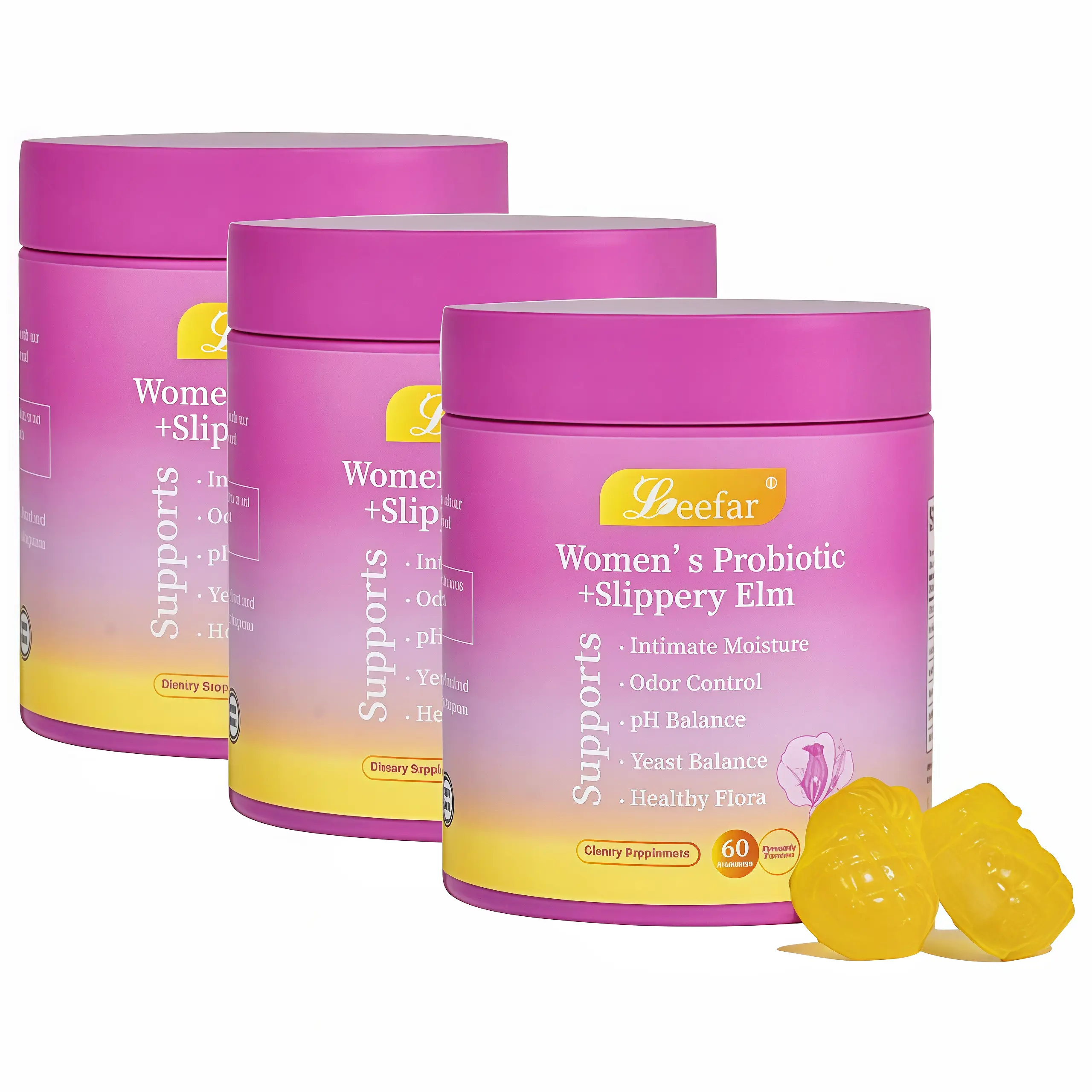 3 Pcs LEEFAR Her Probiotics Gummies JF - All in One Solution with Slippery Elm and Prebiotics & Lactobacillus Probiotic Blend for Women's pH Balance and Dryness Hawaiian Pineapple Gummies Dietary Supplement