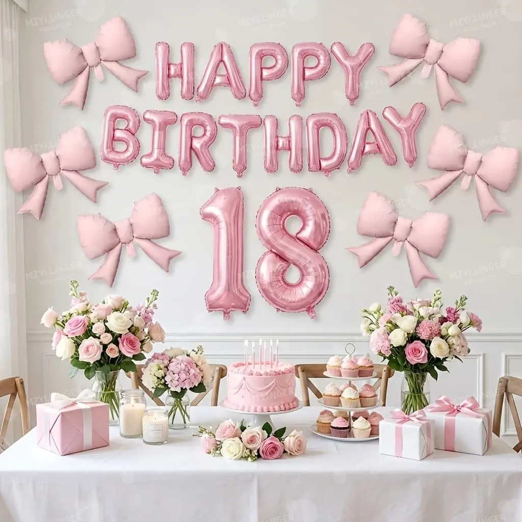 Bowknot Balloons Set, 21pcs/22pcs/7pcs, Birthday Anniversary Wedding Valentine Proposal Decorations, Party Supplies
