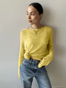 Women's Oversized Sheer Knit Sweater, Lightweight Long Sleeve Crewneck, Loose Fit Pullover Top, Comfortable, Casual and Stylish Fashion