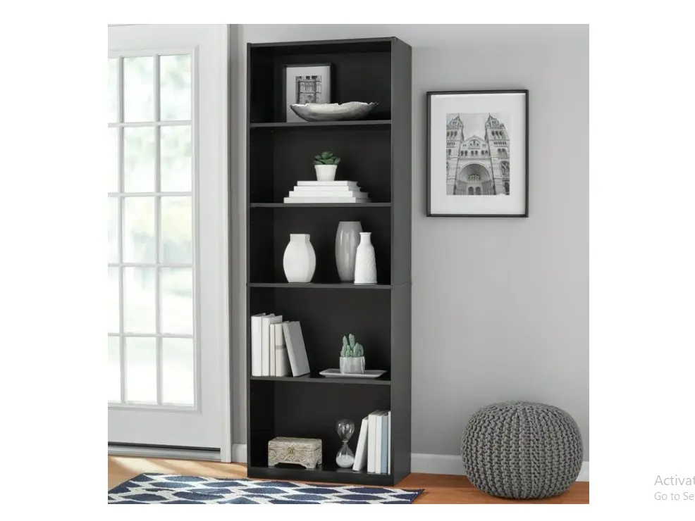 5-Shelf Bookcase True Black Oak with Adjustable Shelves