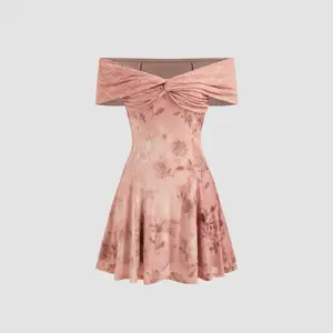 Cider [size 0-10] Mesh Off-shoulder Floral Lace Twist Mini Dress