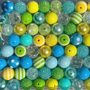 Spring Mix 20mm Bubble Gum Bead Mixes Blue Green and Yellow Chunky Bead Mixes for Jewelry Making Key Chains and Crafts