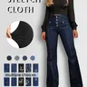 Women's Plain Flare Leg Jeans with Button & Pockets , Casual Bell Bottom Trousers for Daily Wear, Ladies Bottoms for All Seasons