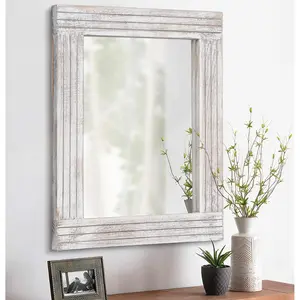 Mirrors for wall rustic wooden frame rectangle mirror vintage hanging mirror for bedroom bathroom living room farmhouse wall decor white small 16 x 12