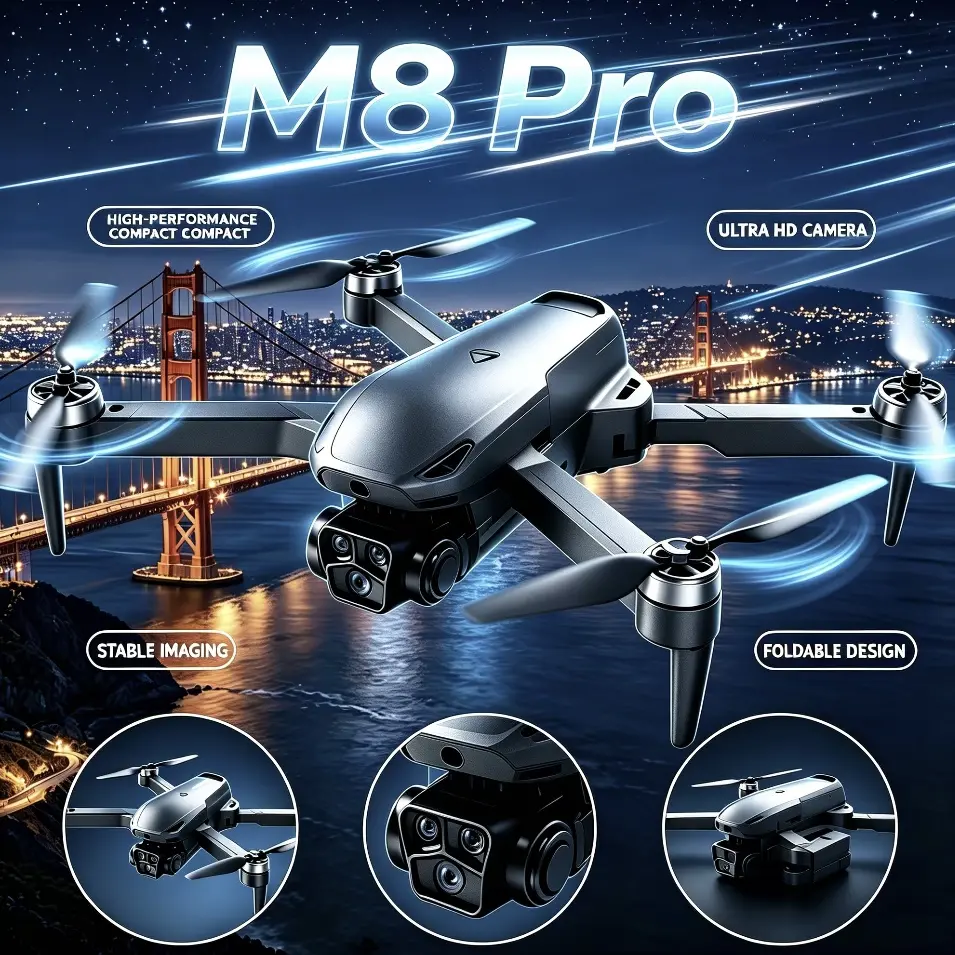 M8 Pro Drone 2026 4K EIS Camera, GPS & 5G WiFi FPV, Included Brushless Motor, Optical Flow Hover, Smart Obstacle Avoidance, Auto Return, 360° Stunt Roll, Dual Batteries