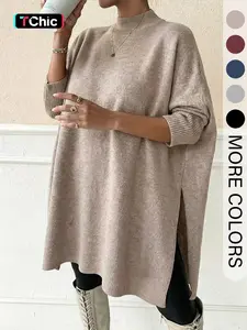 Women's Solid Color Mock Turtleneck Sweater, Casual Long Sleeve Jumper for Fall & Winter, Fashion Ladies' Knitwear for Daily Wear