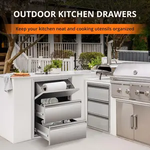 Off-white Durable Stainless Steel Outdoor Kitchen Drawers with Paper Towel Holder Smooth Glides