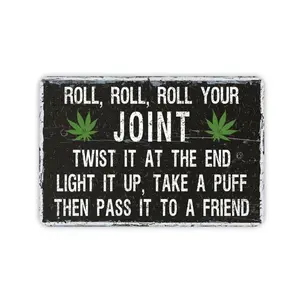 Roll Your Joint Funny Marijuana Metal Sign, Contemporary Modern Farmhouse Wall Decor, Cannabis Themed Vintage Novelty Pot Smoker decortapestry gifts for boyfriendwall decor flags