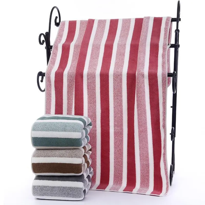 2 Pc Nordic Striped Bath Towel, Multi-Color Coral Velvet Towel, Super Absorbent & Quick-Drying, Lint-Free, for Shower, Swimming & Home Use