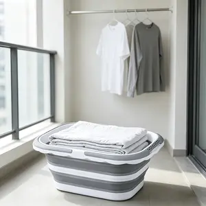 Foldable laundry basket, Collapsible laundry hamper, anti-drop and durable PP material with ventilation holes, moisture-proof and dustproof, comfortable handle, no assembly and ready to use after folding, ultra-thin and easy to store