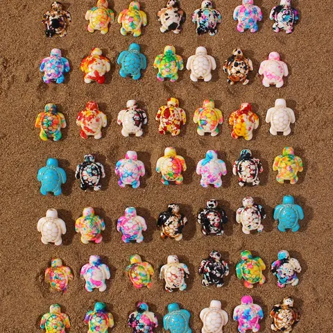 50pcs Mixed Color Stone Turtle Beads for DIY Jewelry Making, Ocean Life Charms for Bracelets & Necklaces, Marine Theme Craft Kit
