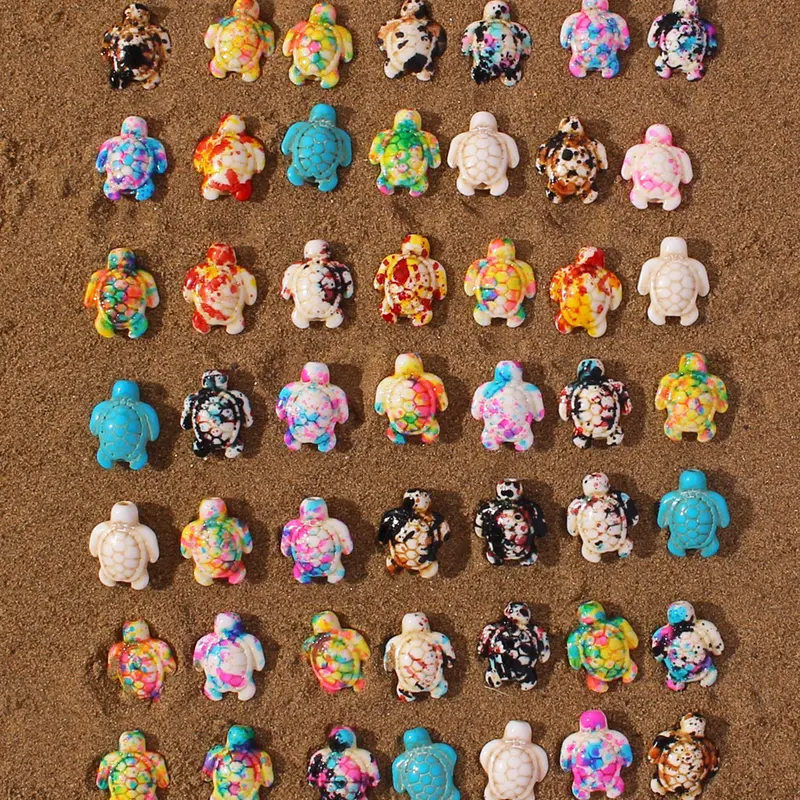 50pcs Mixed Color Stone Turtle Beads for DIY Jewelry Making, Ocean Life Charms for Bracelets & Necklaces, Marine Theme Craft Kit