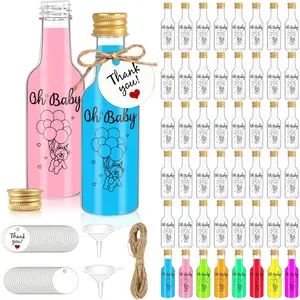 50 Pack  Shower Mini  Bottles, 1.7oz/50ml Empty Plastic Shot Bottles with  Screw Caps Funnels Tags & Twines for Juice   Juicing Ginger Shots Gender Reveal Party Favors