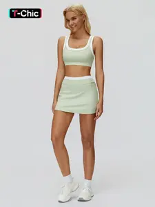 Women's Two-Piece Colorblock Yoga Set, High-Waisted Ribbed Casual Fitness Sportswear, Versatile Gym Workout, Athleisure Wear Set, Summer Activewear